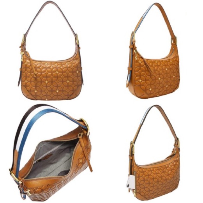 BNWT FOSSIL Hannah Hobo Brown Multi / Natural / Amber Gold