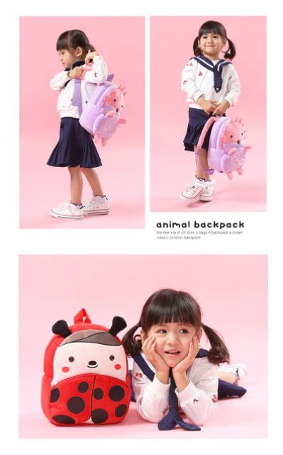 New Kids - Tas Ransel Anak TK / Paud Karakter Binatang Animal Bahan Boneka