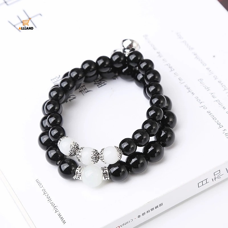 2pcs / Set Gelang Manik-Manik Obsidian Imitasi Elastis Untuk Pasangan