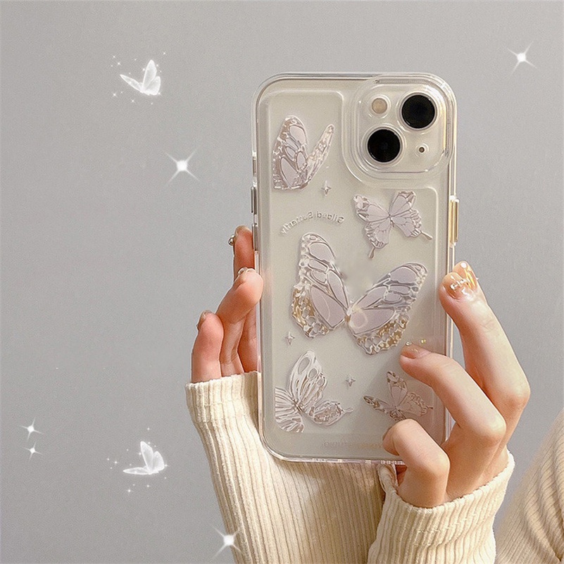 Soft Case TPU Motif Untuk Samsung A03s A03 A12 A13 A32 A22 A23 A73 A53 A33 A21s A02 A02s A72 A52 A52s A20 A30 A50 A50s A30s A51 A71 A11 A10  S20 S21 FE S22 Plus Ultra Luxury Butterfly Phone Case Full Transparent Shockproof Soft TPU Silicone Phone Cover