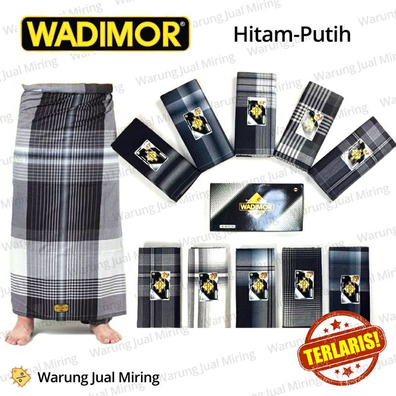 Sarung WADIMOR Motif Hitam Putih Black White HP - Kain Tenun Dewasa Pria Laki Santri Murah Bisa COD