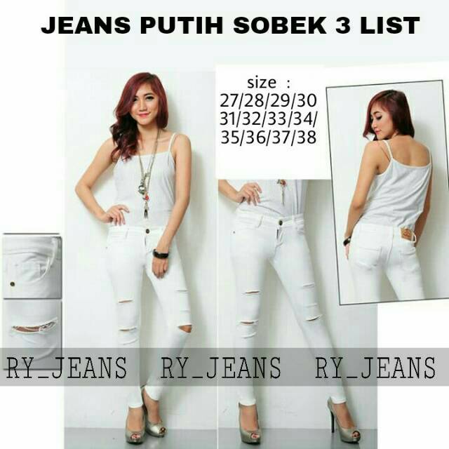 Celana jeans putih wanita ripped jeans putih