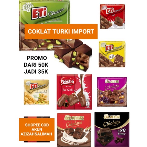 

COKLAT ULKER TURKI RASA PISTACHIO, ALMOND, DARK, SUSU