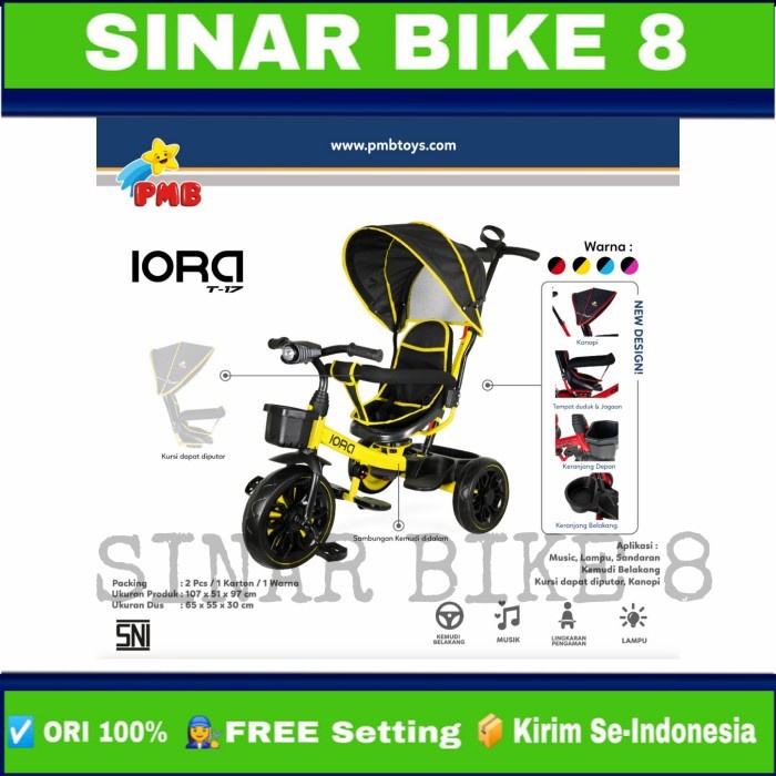 Sepeda Tricycle Anak Roda Tiga PMB IORA T - 17 Kanopi Musik Dorongan