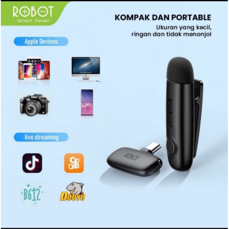 Robot RS20 Mic Wireless Usb C - Robot Mic Bluetooth Nirkabel Live Vlog