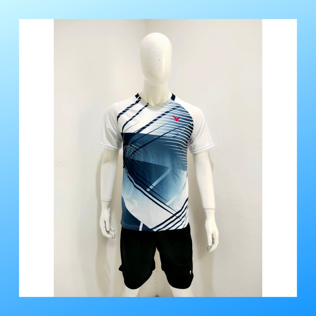 Kaos bulutangkis pria setelan baju celana badminton jersey wanita dewasa t-shirt outfit seragam jarsey kostum olahraga pakaian apparel sport jersy bulu tangkis casual jersi sudirman thomas uber cup print custom suit V142 putih polos