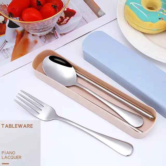 Sendok Set Stainless Import / Sendok Garpu Sumpit / Travel Set Portable / Kualitas Tebal