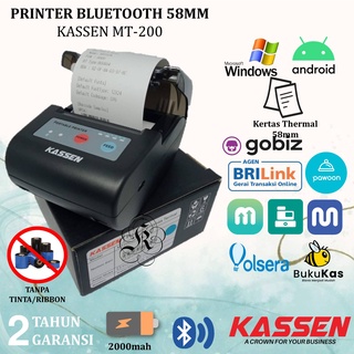 Kassen MT200 Printer Thermal Bluetooth Mini Portable 58mm Kassen MT 200 RPP02N Cetak Struk PPOB Mokapos Pawoon Qasir MT-200 / MT200VL Pakai Baterai
