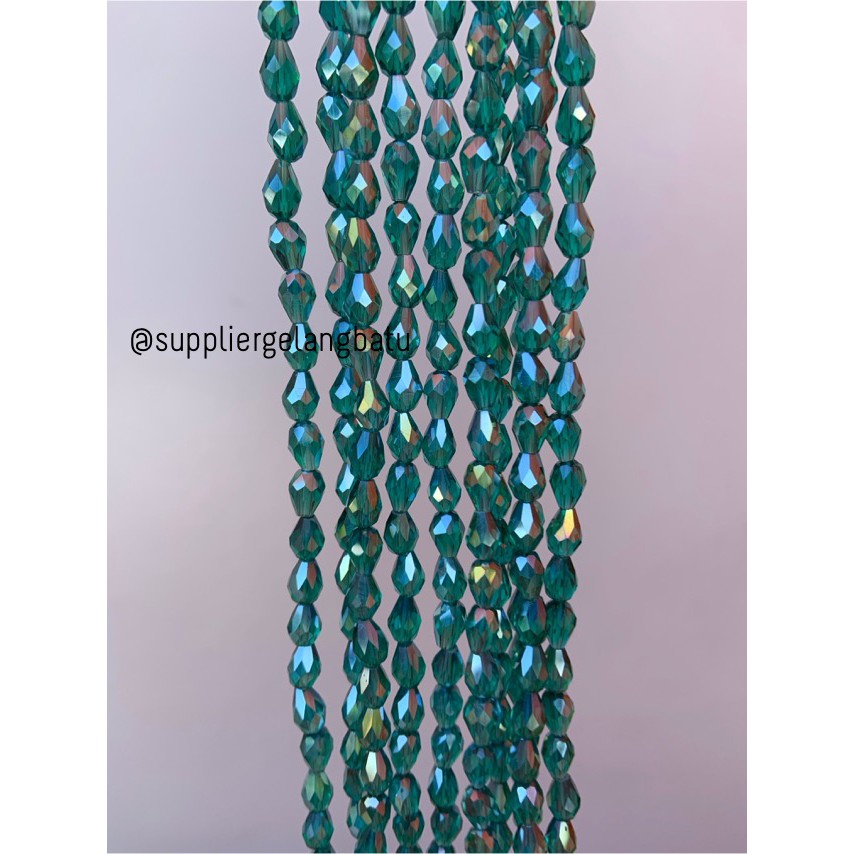 kristal Ceko tetes 10 x 6mm GREEN METALLIC bening bross PREMIUM