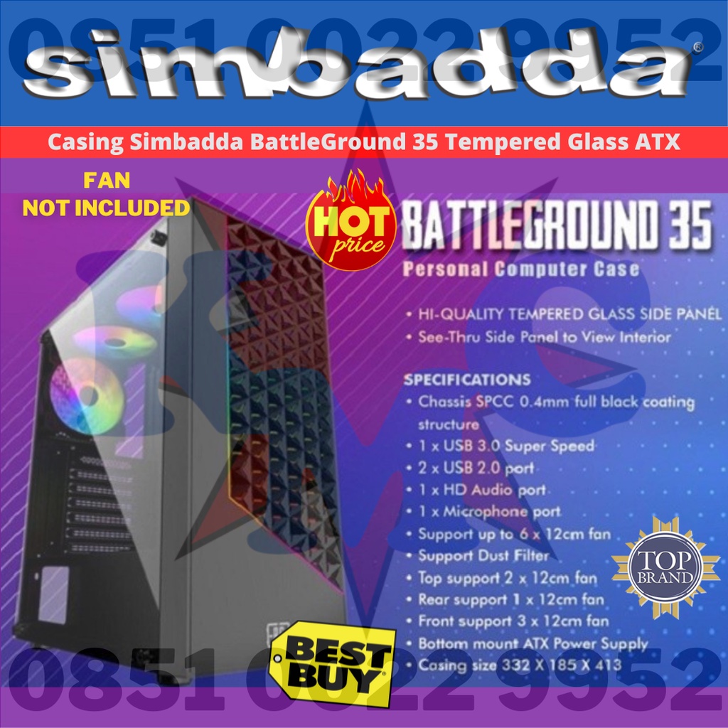 Casing Simbadda BattleGround 35 Tempered Glass ATX