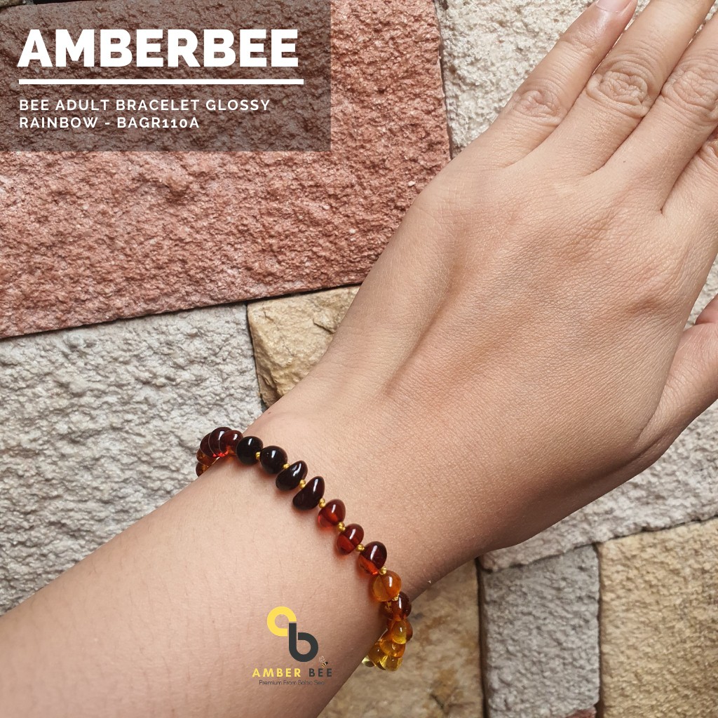 Gelang Amber Anak &amp; Dewasa Premium Glossy Rainbow BGR110 By Amber Bee