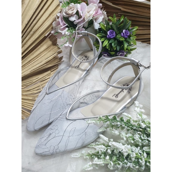 flatshoes silver juhana tali jaring tinggi 1cm