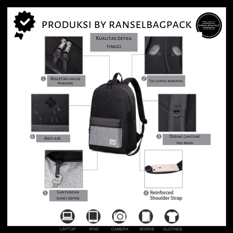 Tas Ransel Backpack Punggung Sekolah Terbaru Kekinian Laptop 14 Inch Murah Pria Wanita Cewek Cowok