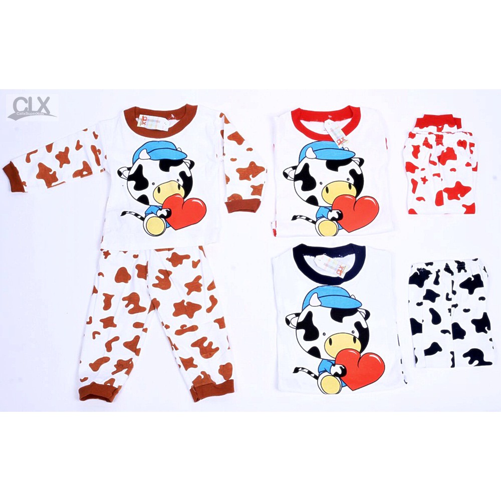 Piyama Anak Baby 1-3Thn Lovely Cow  Baju Tidur Setelan Laki Laki Perempuan