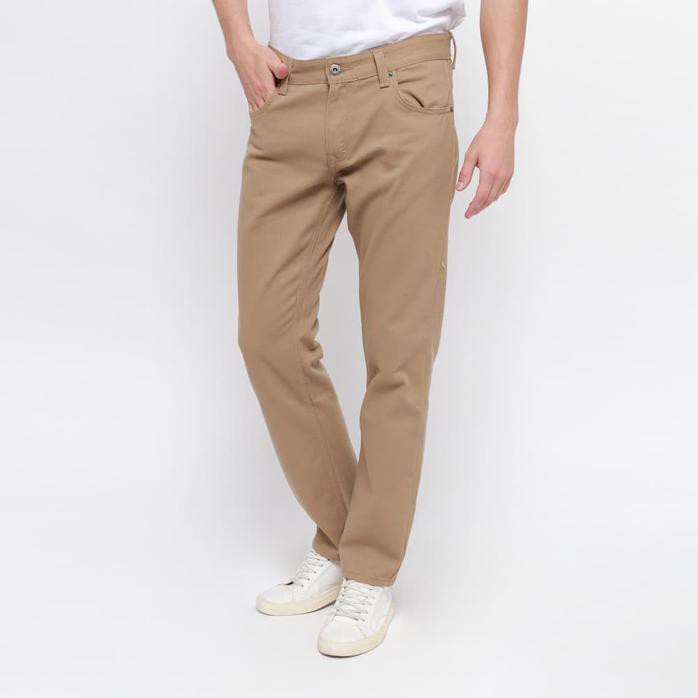 Edwin Celana Jeans Milan-018 Regular Fit Pria Panjang Khaky - Cokelat Muda, 32 Best Quality