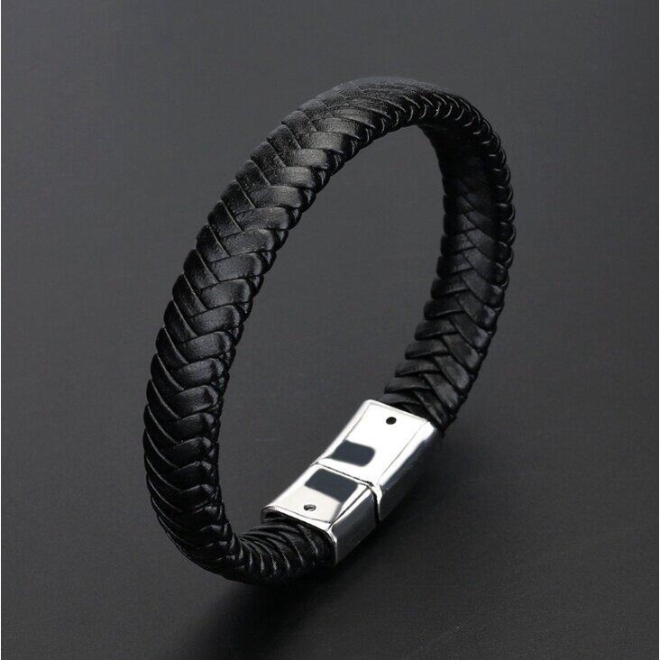 2022 Gelang Tangan Pria Bahan Kulit Imitasi Model Klasik / Punk / Simple Untuk Pesta