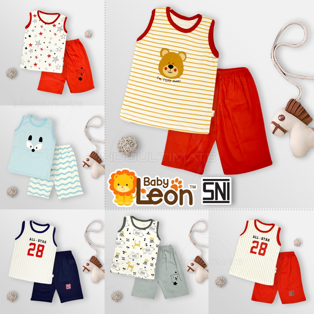 Baju Setelan Lengan Kutung Anak Laki-Laki Perempuan BABY LEON GY-06-12 GY-06L GY-061 GY-061-12 Baju Bayi Laki Laki Perempuan Tanpa Lengan Motif Setelan Bayi Baju Tidur Bayi Newborn