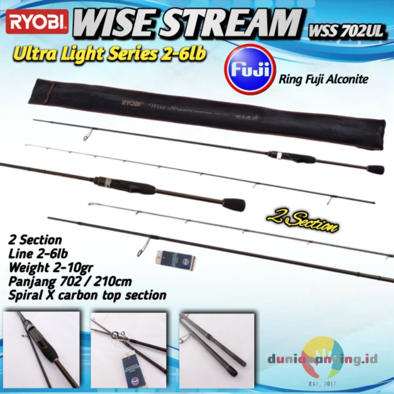 Joran ul spinning ryobi wise stream wss 702UL ultralight ring & reel seat full fuji