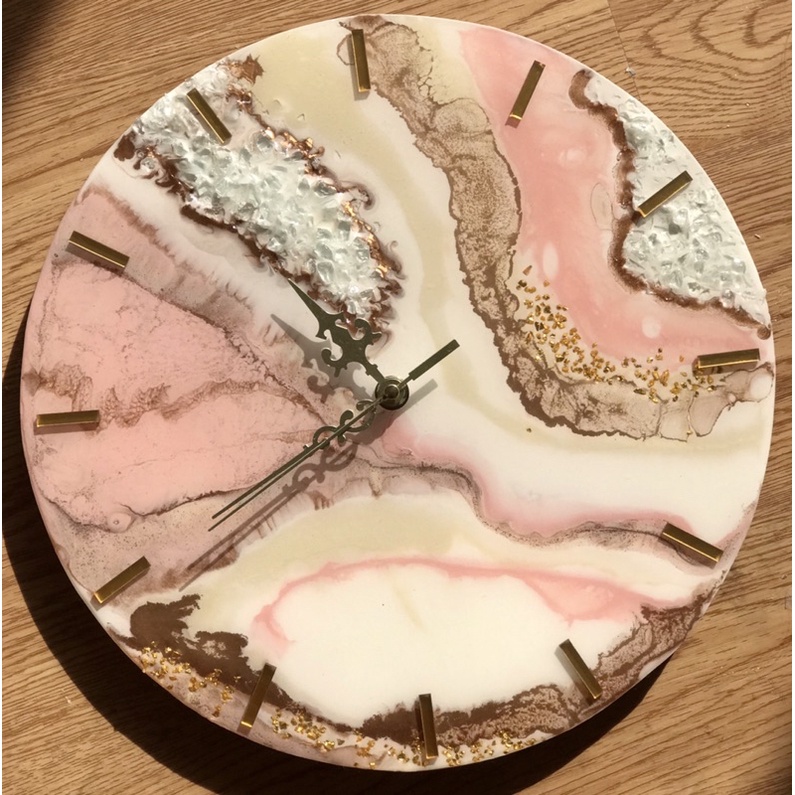 Pink Nude Marble style wall clock jam dinding resinart