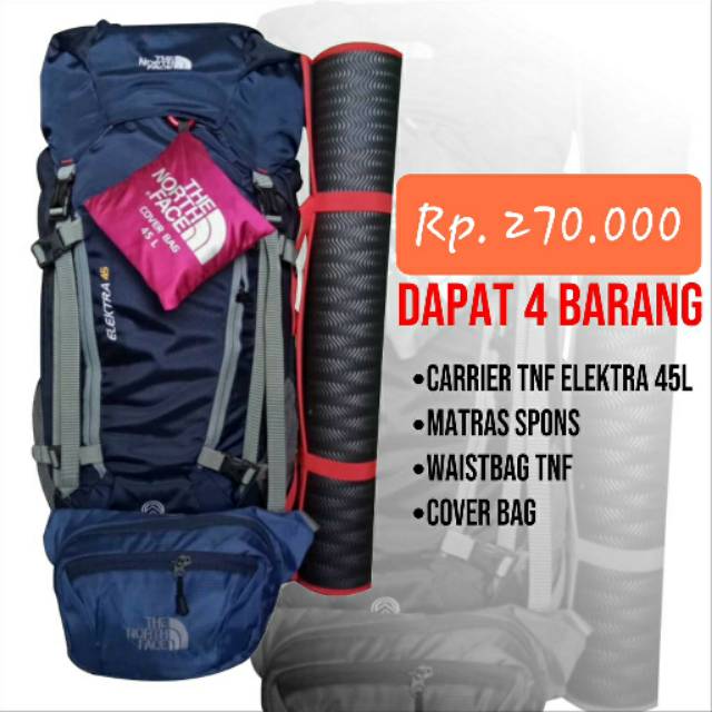 tas gunung elektra / paket alat gunung / carrier elektra murah  / tnf elektra 45 L / tnf elektra