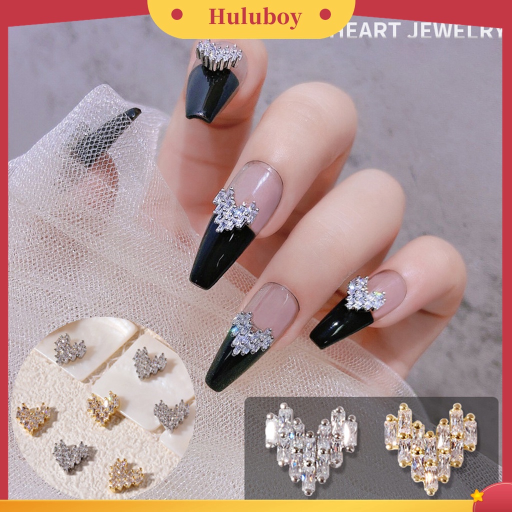 Huluboy Huluboy♡ 5 Pcs Dekorasi Kuku Bentuk Hati Bahan Cubic Zirconia Untuk Nail Art
