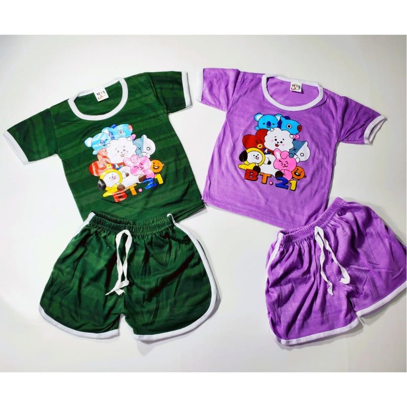 baju anak 1 stel karakter kartun BTS