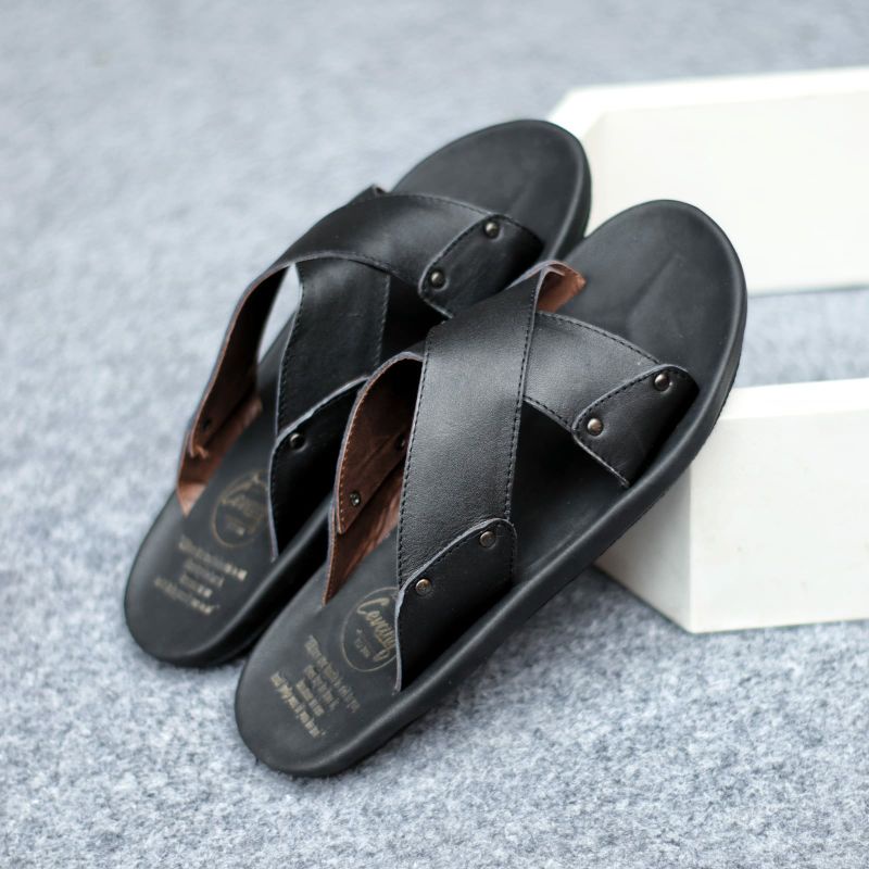 XMIN Sandal Slide Pria Kulit Asli Original Sendal Santai Murah Nyaman Anti Slip