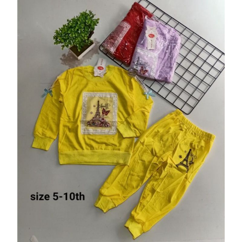setelan sweater panjang anak perempuan cewek setelan training import