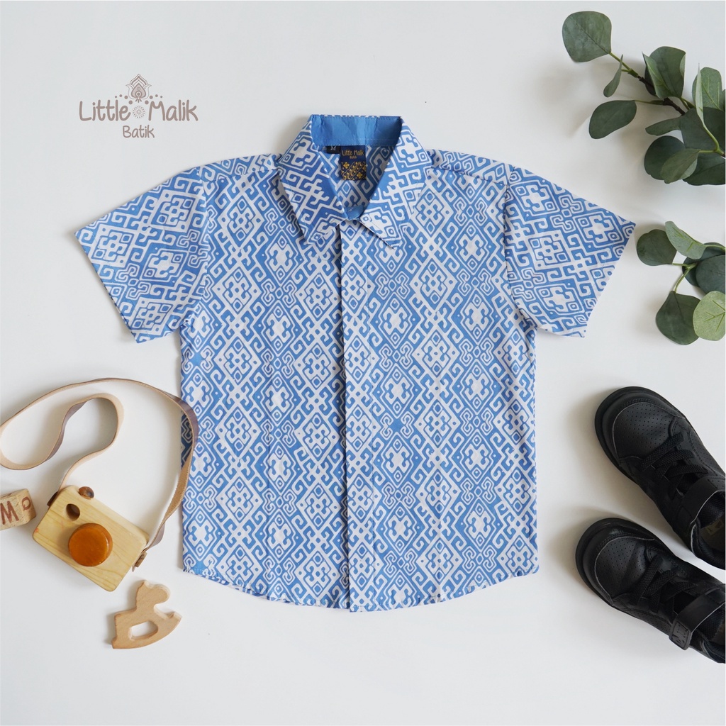 Kemeja Batik Anak Lengan Pendek By Little Malik Batik, Garutan, Warna Biru