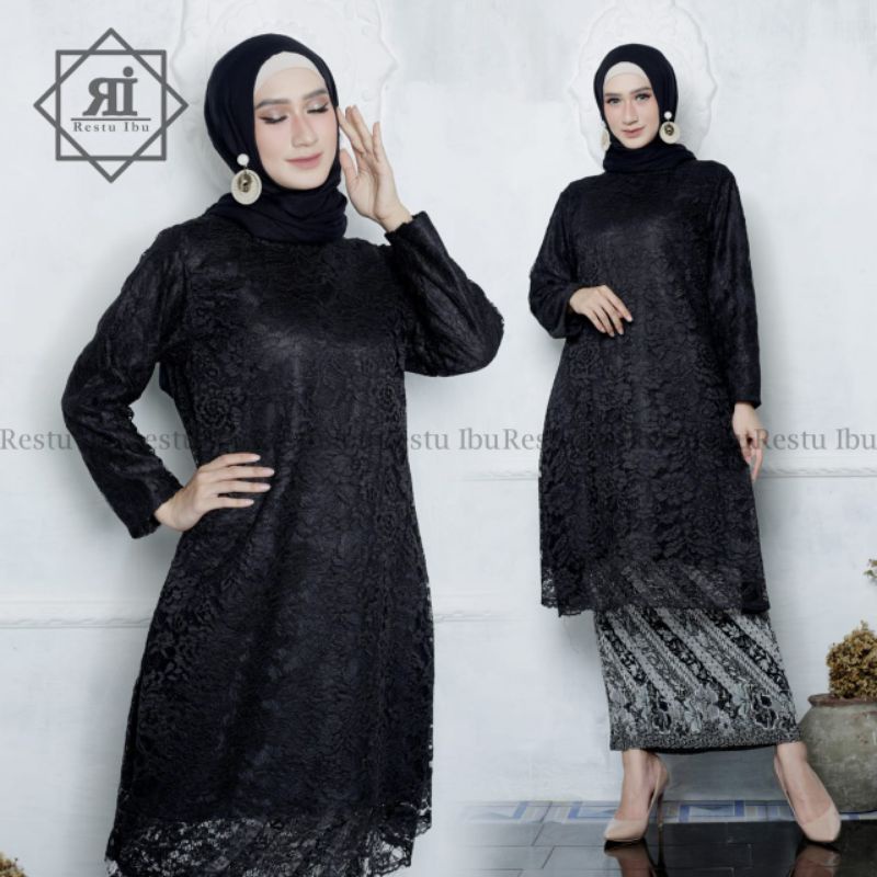 IndahKebaya • SETELAN PAKAIAN DRESS TUNIK BROKAT JUMBO / KEBAYA KURUNG ROK PLISKET BATIK / KEBAYA TUNIK KONDANGAN KEKINIAN / KEBAYA MODERN MUSLIMAH / TUNIK KURUNG JUMBO HITAM HIJAU BOTOL PUTIH MAROON SILVER NAVY DUSTY MOCCA WARDAH