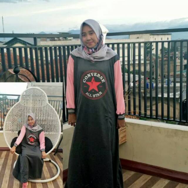 Baju gamis maxi converse logo abu tua pink jumbo xxxL