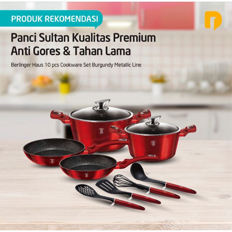 PANCI SET FRY PAN MARBLE ORI BERLINGER HAUS BURGUNDY METALIC LINE SET OF 10PCS BISA UNTUK KOMPOR IND