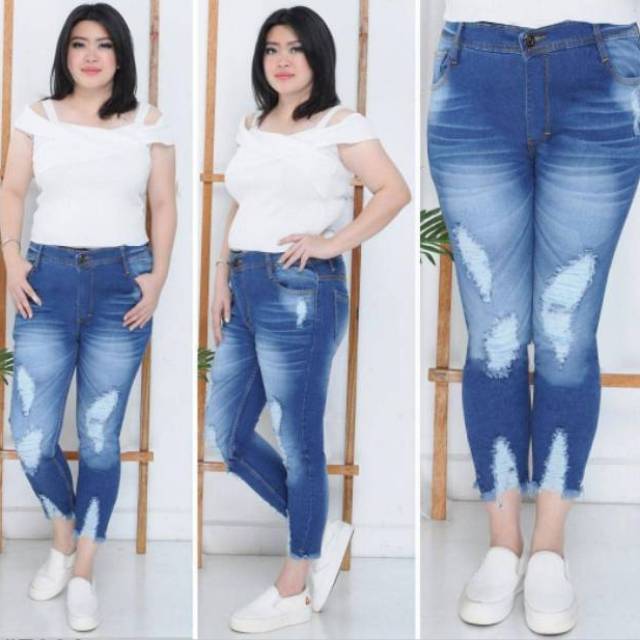  Celana  JEANS  CEWEK Wanita BIGSIZE GABRIEL RIPPED SOBEK  