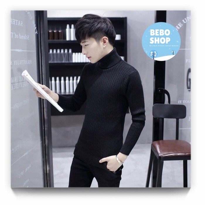 Sweater turtleneck pria rajut Winter Pullover men