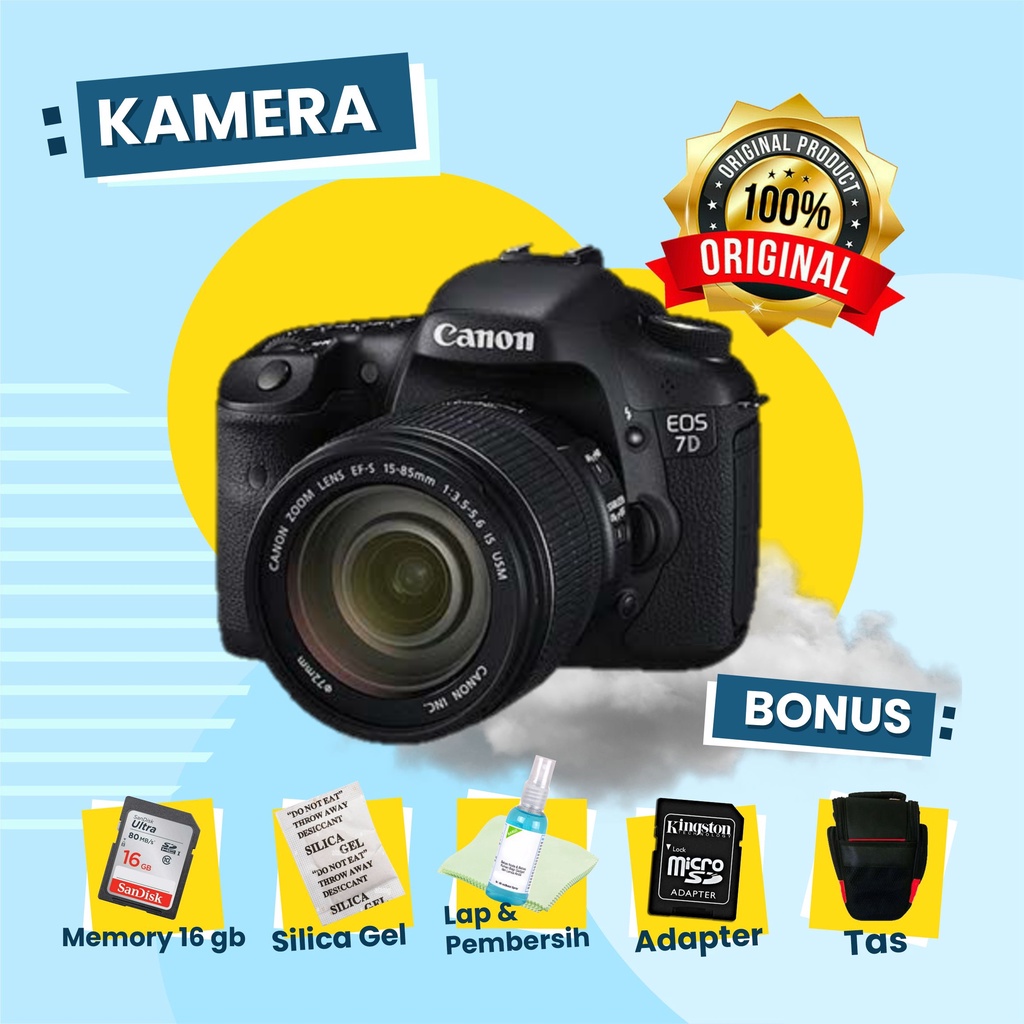 CANON DSLR 7D Kit dan Fix STM dan Body Only Kamera Profesional Bergaransi Siap Pakai bukan 60D 600D