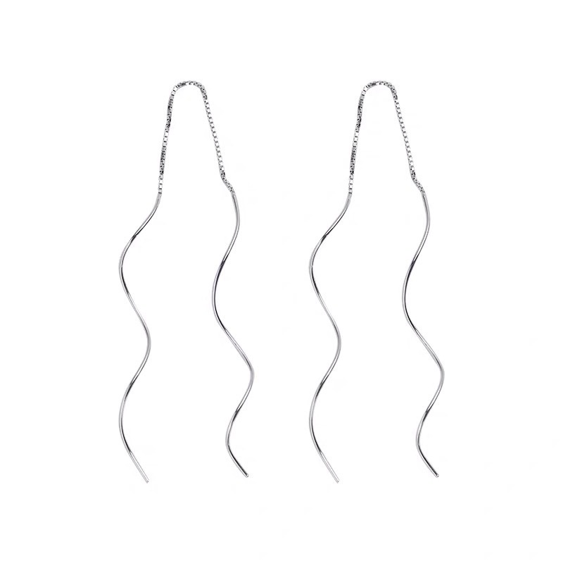 925 Silver Needle Wave String Ear Line Simple Minimalist Style Earring Jewelry