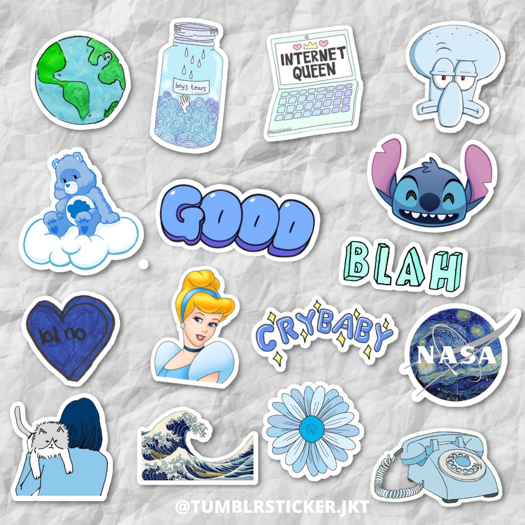 

STICKER TUMBLR BLUE PACK | STICKER AESTHETIC LAPTOP | STICKER TUMBLR HP JURNAL
