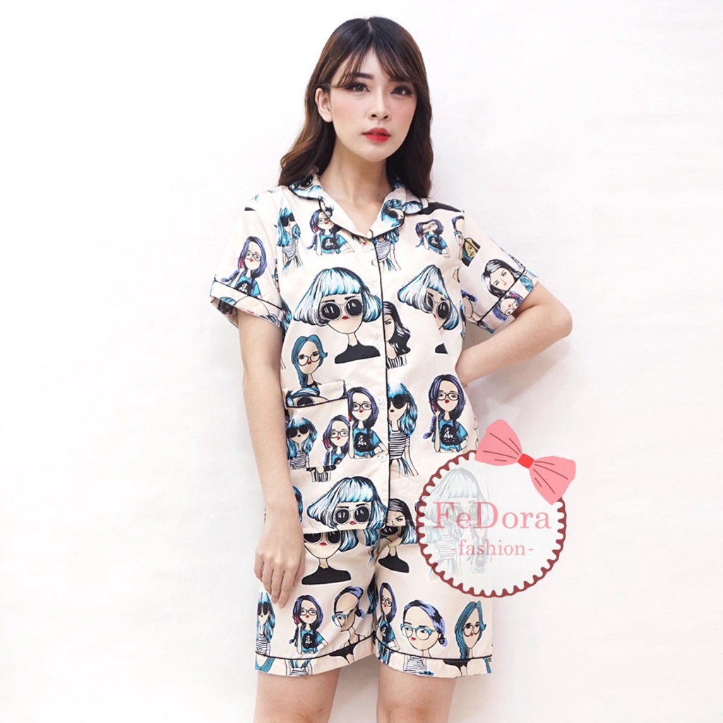 Fedorafashion BAJU  TIDUR  WANITA  PIYAMA MOTIF RETRO 