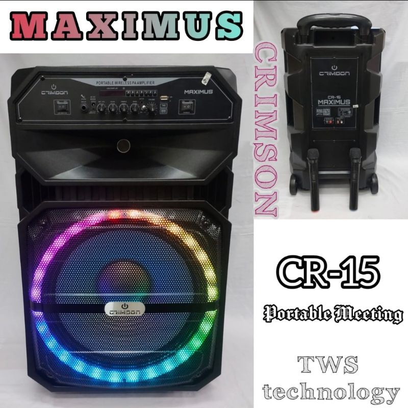 SPEAKER PORTABLE 15 INCH CRIMSON BLUETOOTH USB SD RADIO FREE 2 MIC