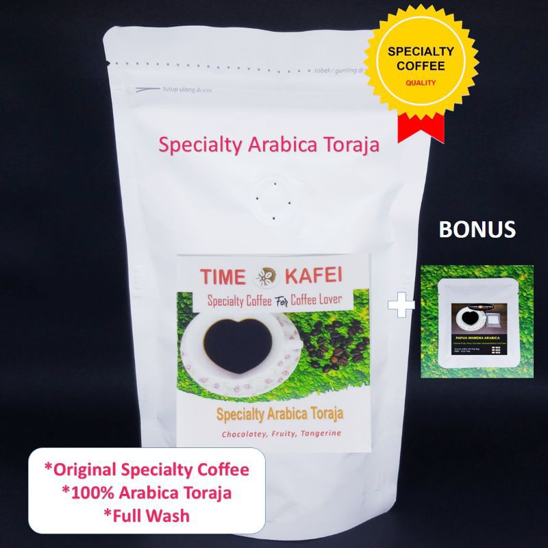 

KOPI TORAJA ARABIKA SPECIALTY GRADE 1 FULL WASH 200g BIJI/GILING MEDIUM +BONUS KOPI SPECIALTY 10g