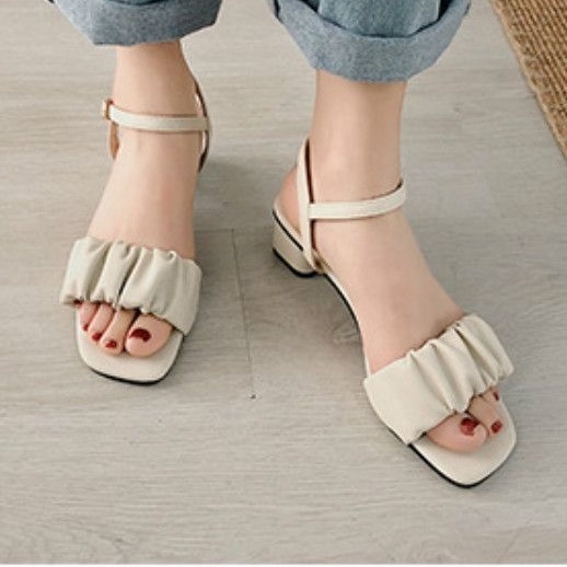 sandal hels wanita hak 3cm hak tahu kerut NABILA