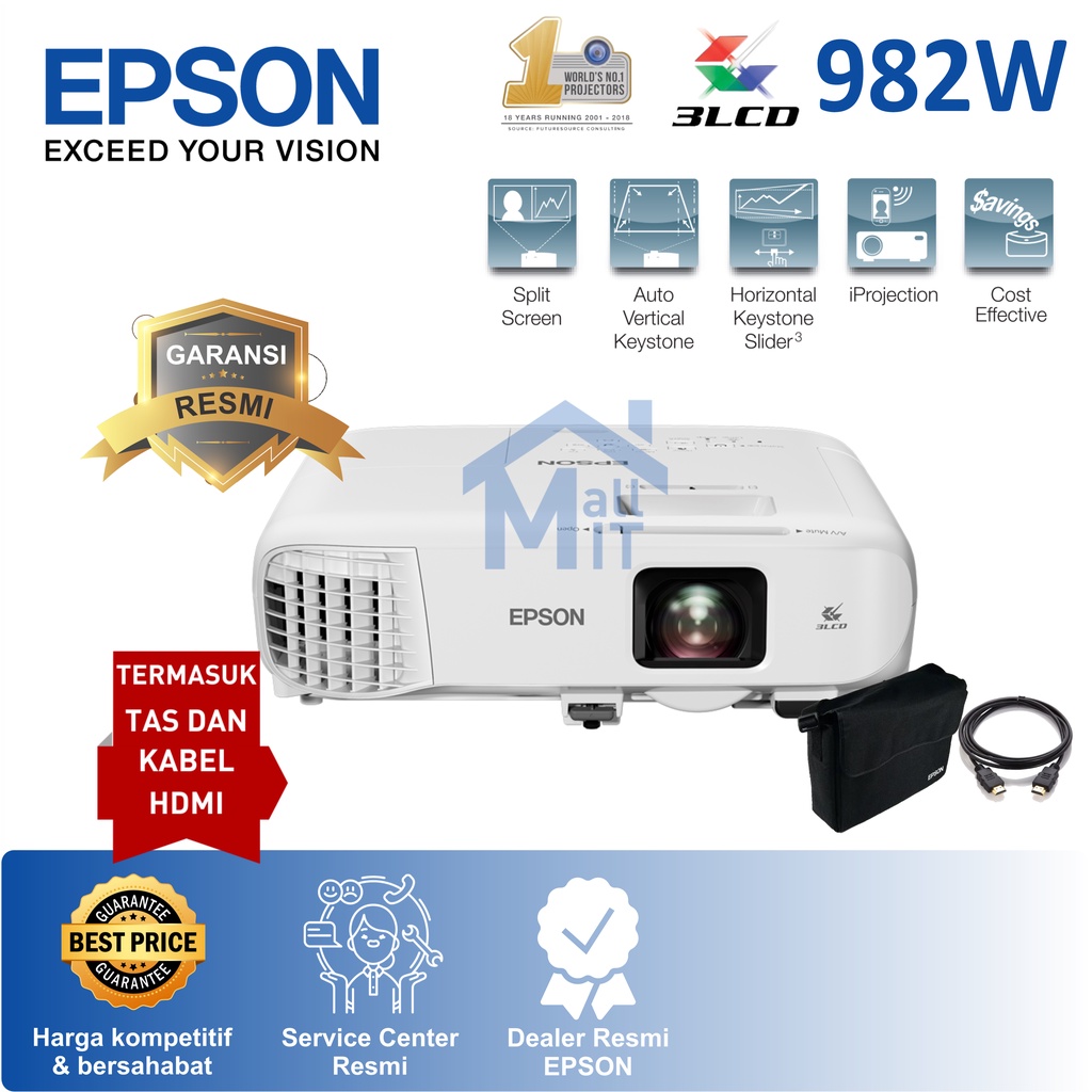 (PACKING KAYU) PROYEKTOR EPSON EB-982W EB982W EB 982W PENGANTI EB-980W EB 980W EB980W 3LCD 4200 LUME