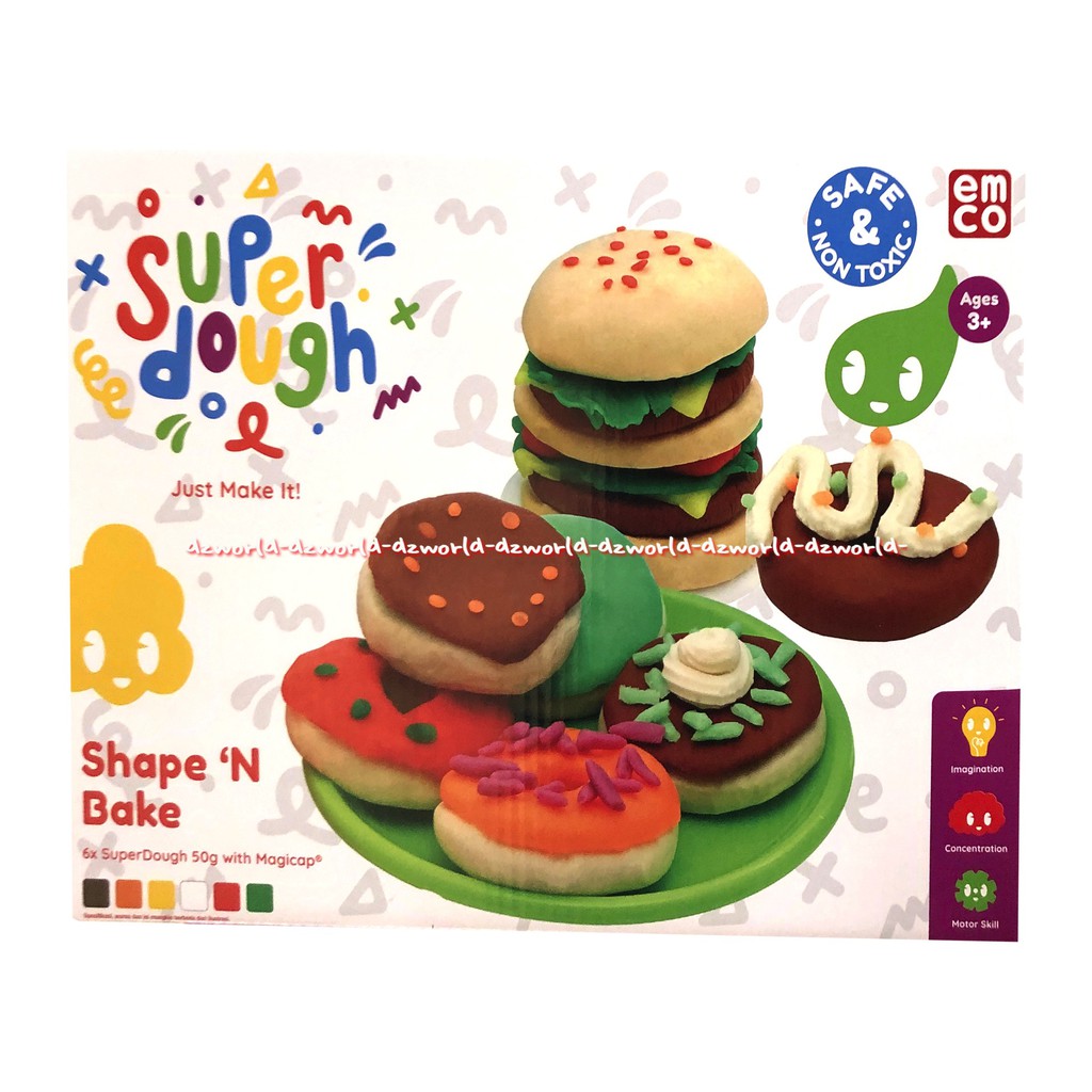 Emco Super Dough Shape n Bake Mainan Lilin Plastisin Membuat Burger Donat Roti Bakar