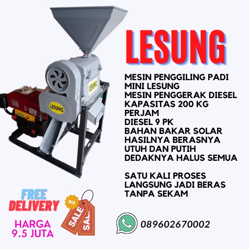Mesin penggiling Padi mini lesung plus diesel
