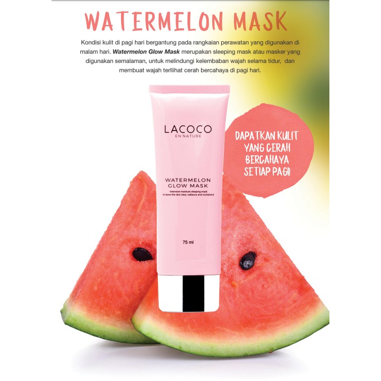 Lacoco Watermelon Glow Mask Malam Sleeping Mask Pencarah Wajah Mengecilkan Pori mMlembabkan Mencerahkan