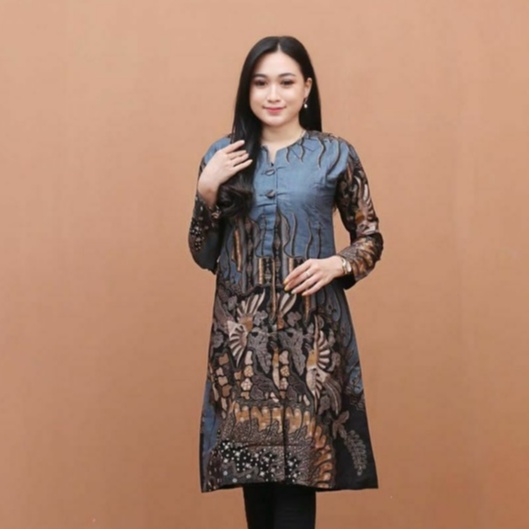 tunik batik wanita kancing depan terbaru - baju batik wanita konadangan - dress batik muslimah - bimasakti - bima sakti - M L XL XXL XXXL