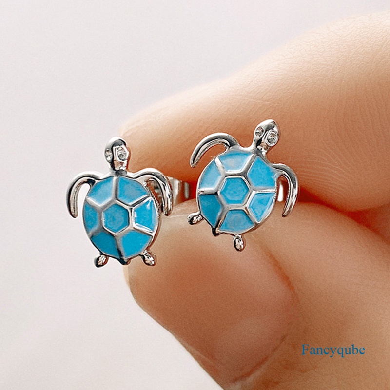 Fancyqube Anting Stud Bentuk Kura-Kura Laut Warna Silver Untuk Wanita