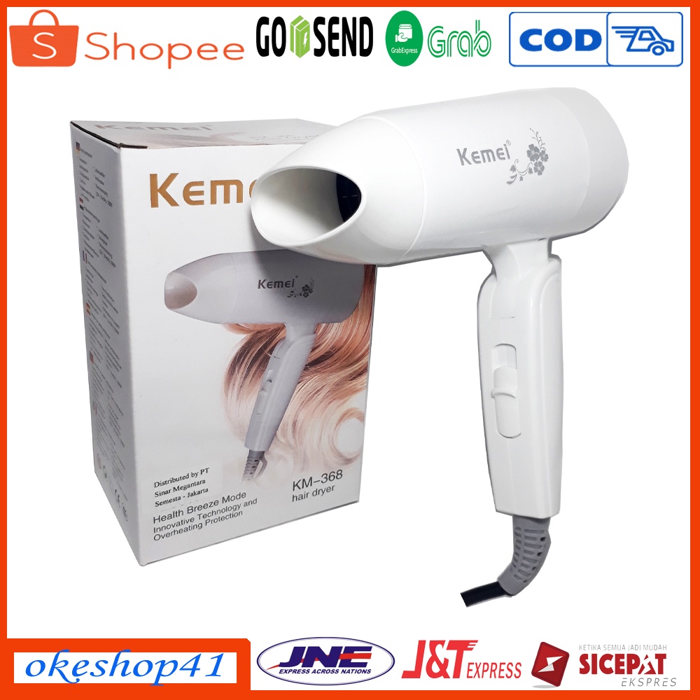 Kemei KM-368 Hair Dryer Mini Lipat Travel Pengering Rambut