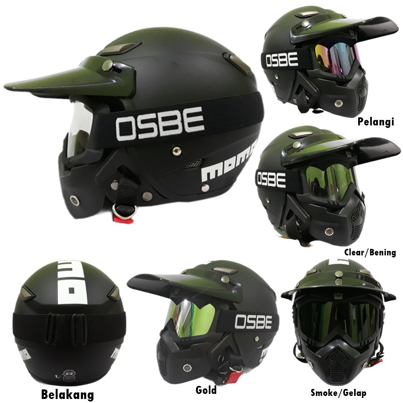 Helm Dewasa Retro Klasik JPN MOMO Monsa Vintage Hitam Doff Japstyle Shark Raw Goggle Mask Masker OSB