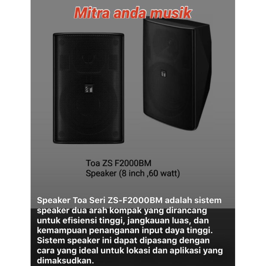 Speaker Pasif 8 Gantung Tembok Toa Zs F2000bm Ready Stok Shopee Indonesia